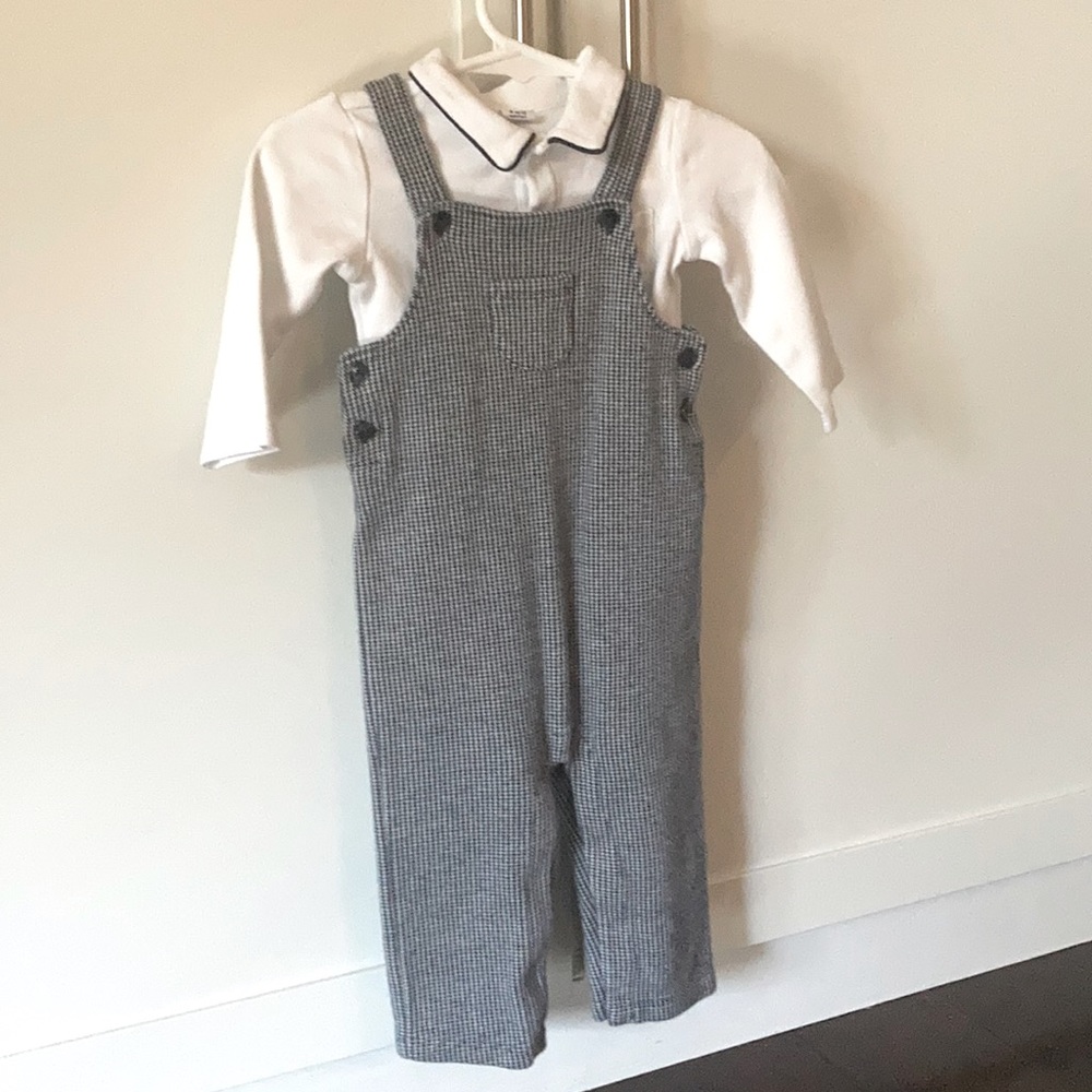 Janie and Jack Plaid Boys Overall and Shirt Set